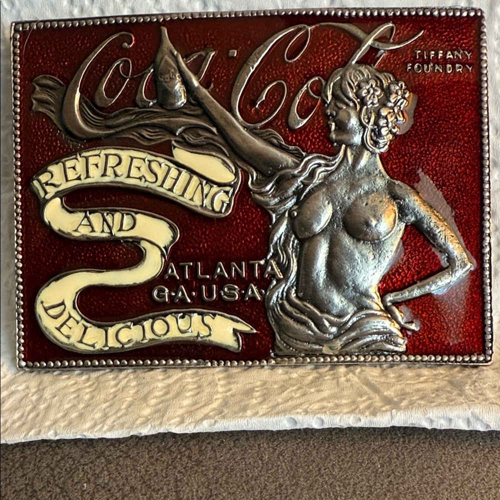 Vintage Red enamel Coca-Cola Refreshing and Delicious belt buckle